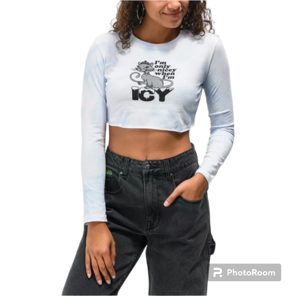 NGOrder Icy Blue Tie Dye Crop Long Sleeve T-Shirt NWT